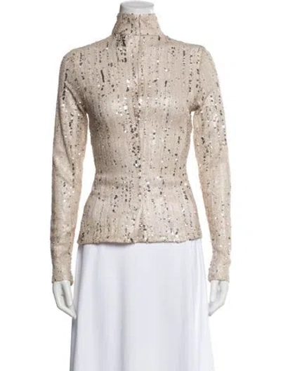 Pre-owned Aknvas Patterned Mock Neck Blouse In Neutral