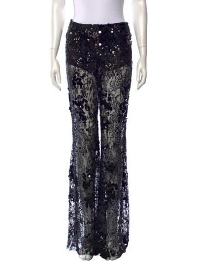 Pre-owned Aknvas Patterned Wide Leg Pants In Black