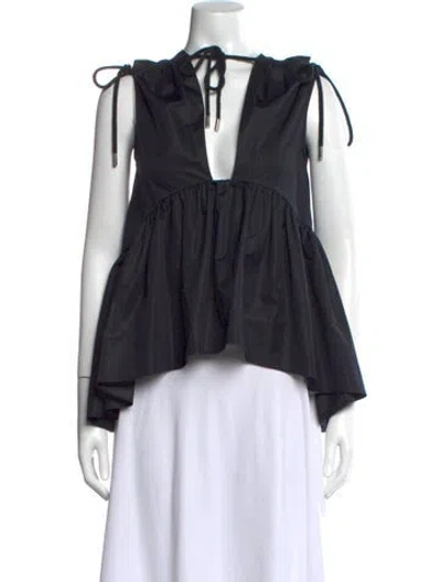 Pre-owned Aknvas Plunge Neckline Sleeveless Top In Black