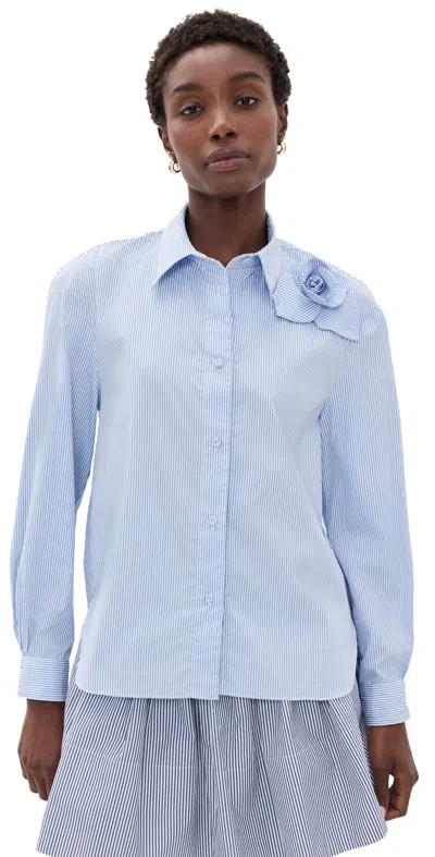 Aknvas Poplin Rose Button Down Shirt Sky Blue Stripe