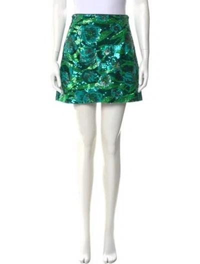 Pre-owned Aknvas Printed Mini Skirt In Green