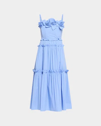 Aknvas Rach Pinstripe Poplin Midi Dress In Blue Pinst