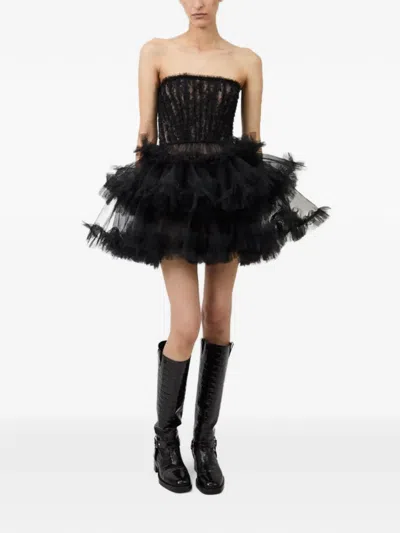 Aknvas Ruffled Lace-overlay Dress In Black