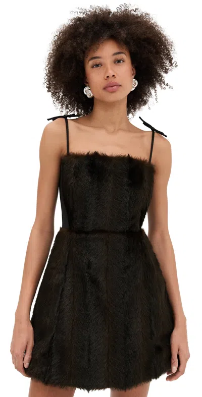 Aknvas Sigrid Faux Fur Dress Dark Brown In Black