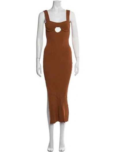 Pre-owned Aknvas Square Neckline Midi Length Dress In Brown