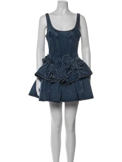 Pre-owned Aknvas Square Neckline Mini Dress In Blue