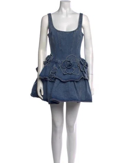 Pre-owned Aknvas Square Neckline Mini Dress In Blue