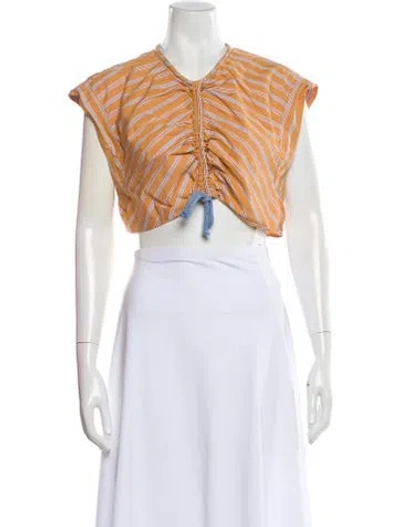 Pre-owned Aknvas Striped Crew Neck Crop Top In Multi