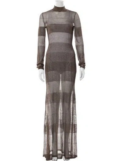 Pre-owned Aknvas Striped Long Dress W/ Tags In Brown/metallic