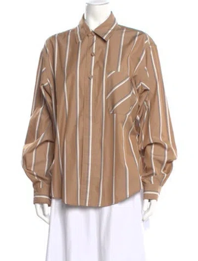 Pre-owned Aknvas Striped Long Sleeve Button-up Top In Neutral