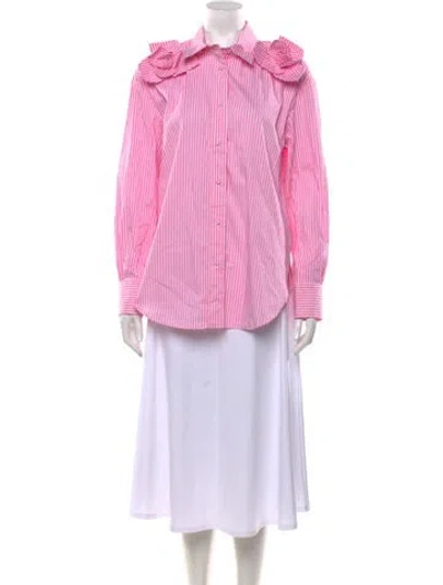 Pre-owned Aknvas Striped Long Sleeve Button-up Top In Pink