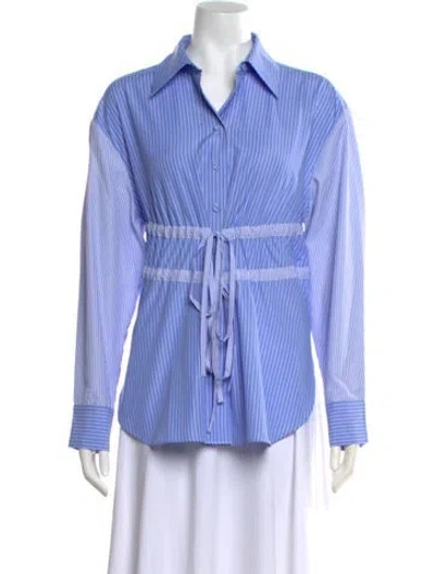 Pre-owned Aknvas Striped Midi Length Dress In Blue