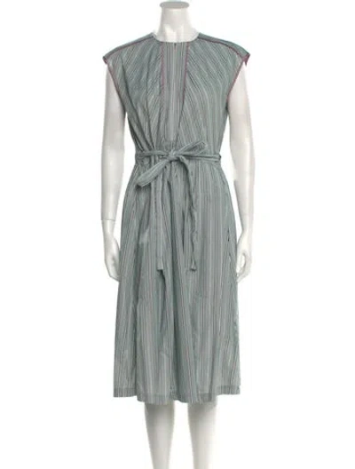 Pre-owned Aknvas Striped Midi Length Dress In Green