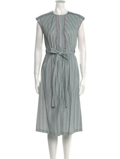 Pre-owned Aknvas Striped Midi Length Dress In Green