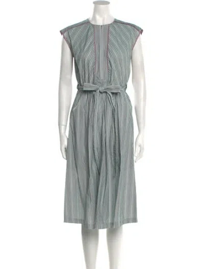 Pre-owned Aknvas Striped Midi Length Dress In Green