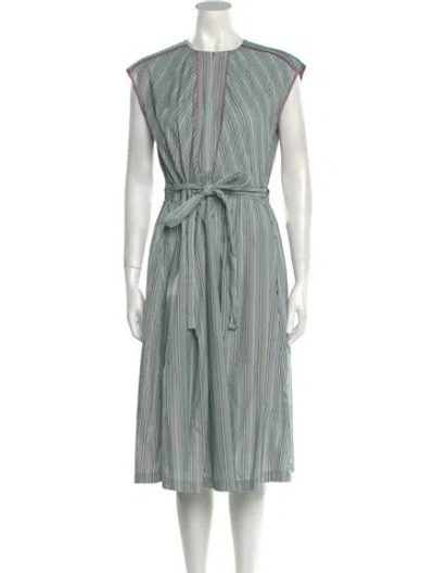 Pre-owned Aknvas Striped Midi Length Dress In Green