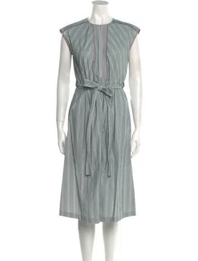 Pre-owned Aknvas Striped Midi Length Dress In Green