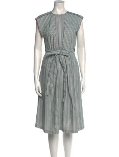 Pre-owned Aknvas Striped Midi Length Dress In Green