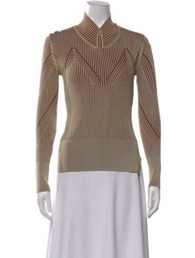Pre-owned Aknvas Striped Mock Neck Top In Neutral
