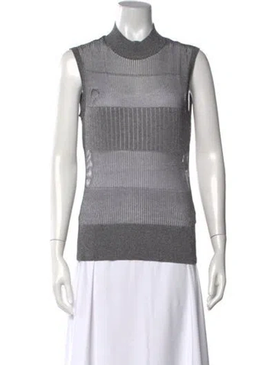 Pre-owned Aknvas Striped Mock Neck Top W/ Tags In Grey
