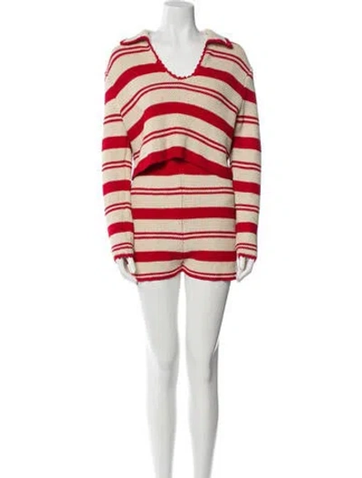 Pre-owned Aknvas Striped Short Set In Red