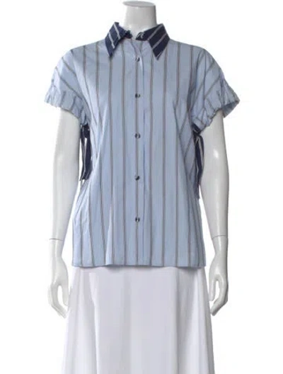 Pre-owned Aknvas Striped Short Sleeve Top In Blue