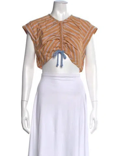 Pre-owned Aknvas Striped V-neck Crop Top In Multicolor