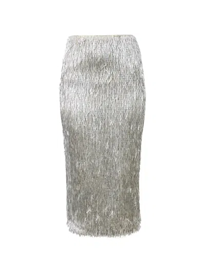 Aknvas Tao Sequin-embellished Fringed Midi Skirt In Silver
