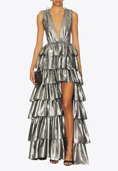 Aknvas The Henriette Ruffle Dress In Silver