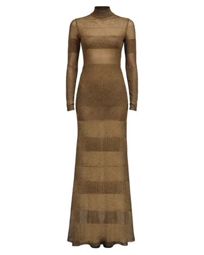 Aknvas The Josephine Gown In Ultra Fine Pointelle Knit In Brown