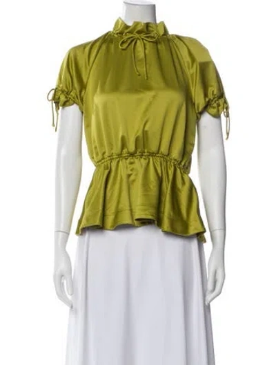 Pre-owned Aknvas Tie Neck Short Sleeve Top W/ Tags In Green