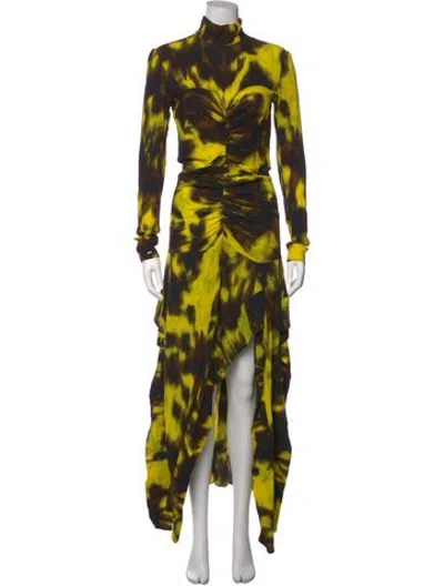 Pre-owned Aknvas Tie-dye Print Long Dress In Yellow