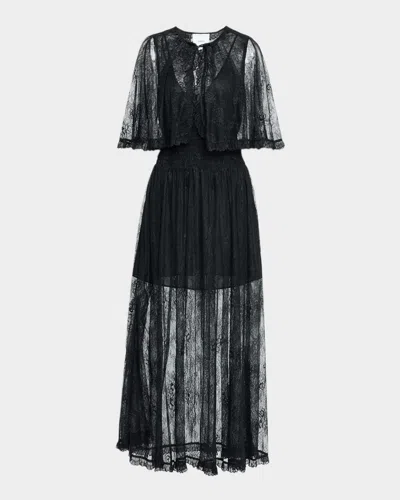 Aknvas Tissy Lace Cape Gown In Black