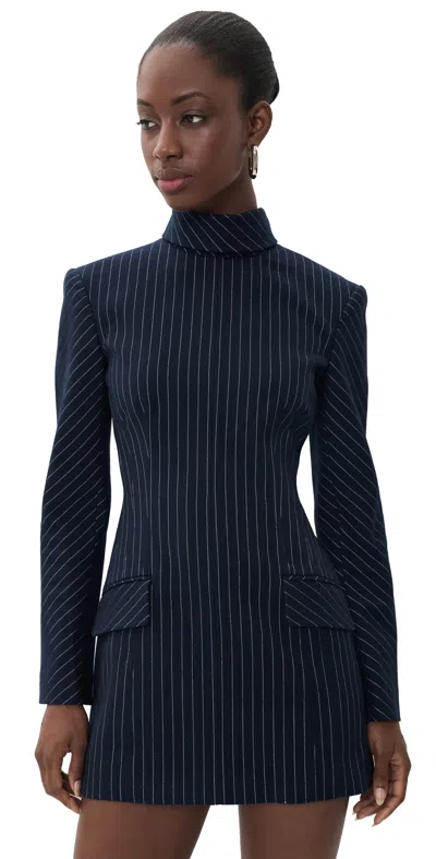 Aknvas Toni Pinstripe Dress Navy / White In Blue