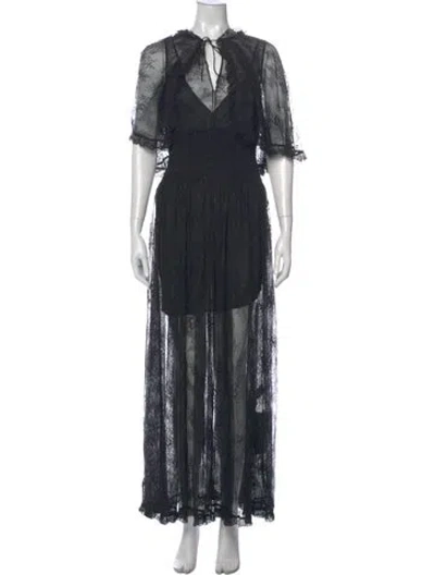 Pre-owned Aknvas V-neck Long Dress In Black