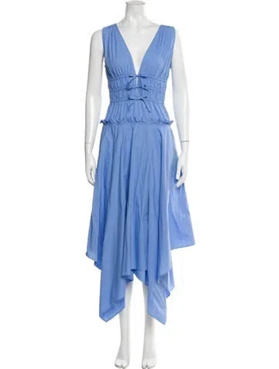 Pre-owned Aknvas V-neck Long Dress In Blue