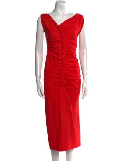 Pre-owned Aknvas V-neck Long Dress W/ Tags In Red