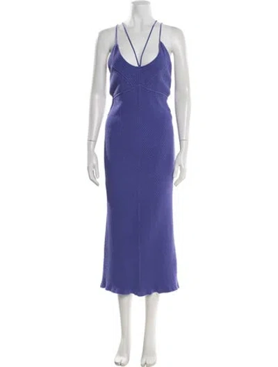 Pre-owned Aknvas V-neck Midi Length Dress In Blue