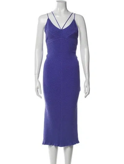 Pre-owned Aknvas V-neck Midi Length Dress In Purple