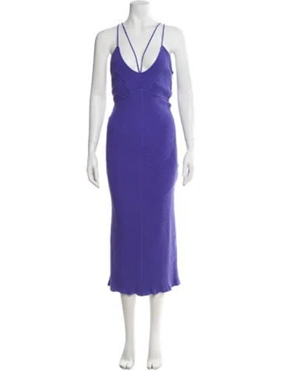 Pre-owned Aknvas V-neck Midi Length Dress In Purple