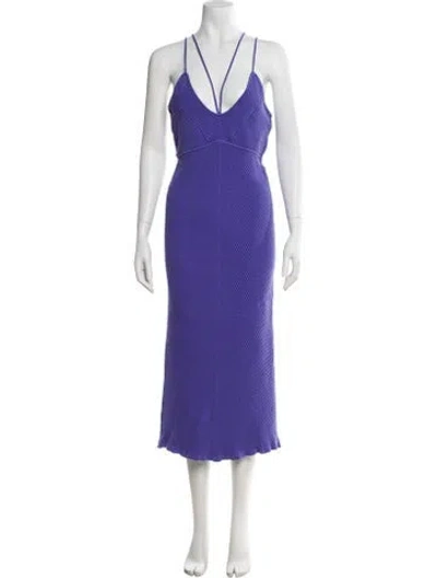Pre-owned Aknvas V-neck Midi Length Dress In Purple