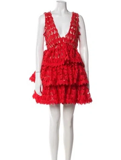 Pre-owned Aknvas V-neck Mini Dress In Red