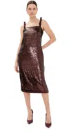 Aknvas Vonna Sequin Cocktail Dress With Bow Detail Straps Mahogany In Mahogany
