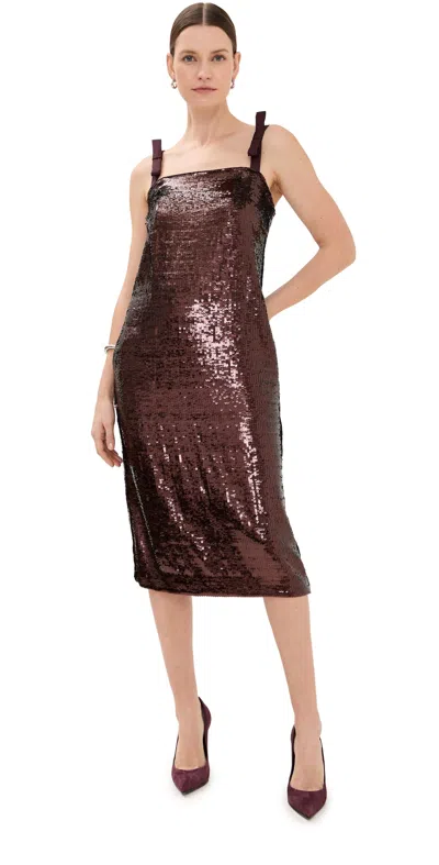 Aknvas Vonna Sequin Cocktail Dress With Bow Detail Straps Mahogany