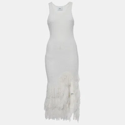 Pre-owned Aknvas White Knit Sasha Fringe Maxi Dress S