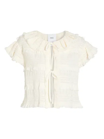 Aknvas Audra Ruffled Tie Blouse In Cream