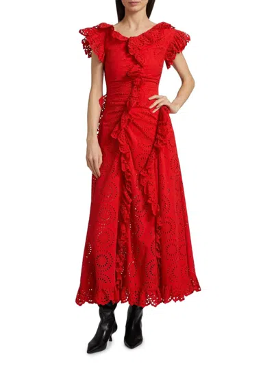 Aknvas Women's Charli Ruffled Broderie Anglaise Maxi Dress In Red