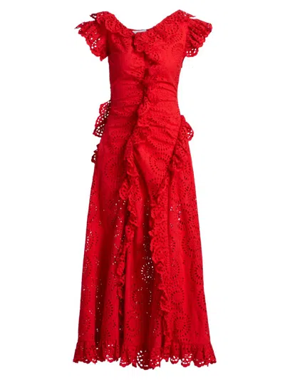 Aknvas Women's Charli Ruffled Broderie Anglaise Maxi Dress In Red