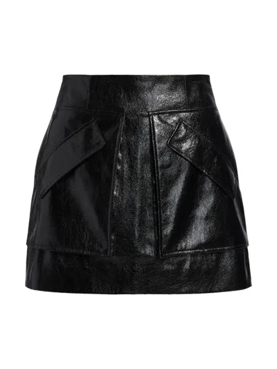 Aknvas Women's Cherry Metallic Faux-leather A-line Miniskirt In Black