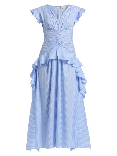 Aknvas Women's Dani Striped Poplin Ruffled Maxi Dress